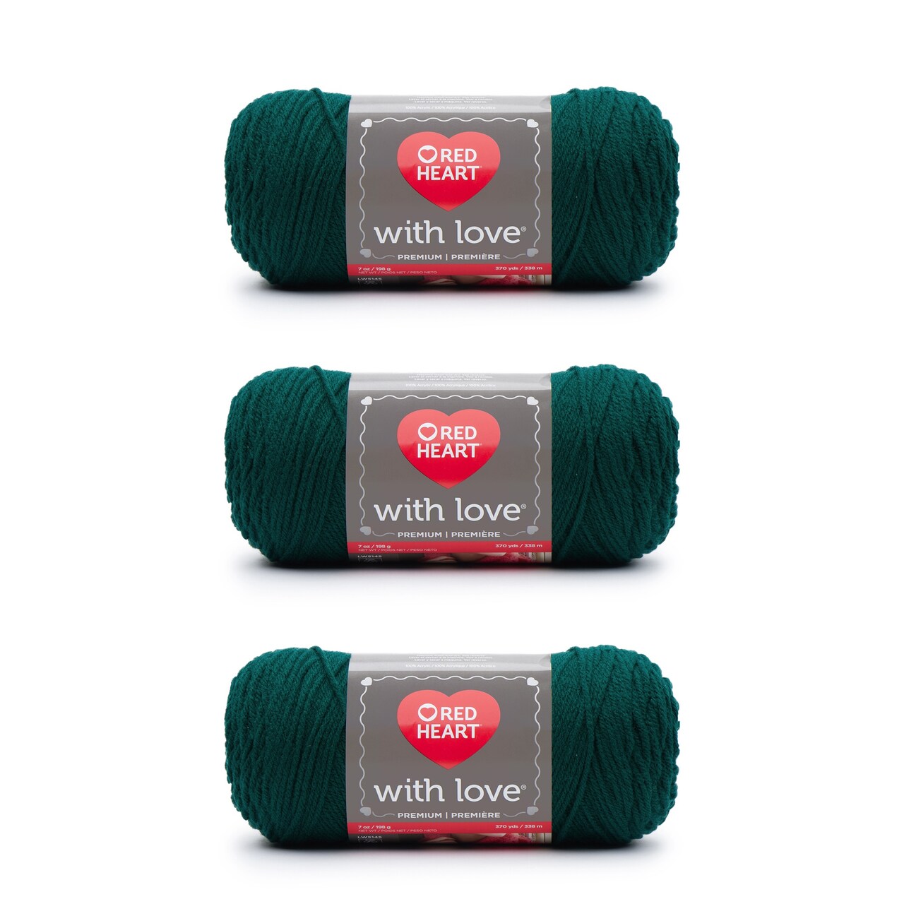 Red Heart With Love Evergreen Yarn - 3 Pack of 198g/7oz - Acrylic - 4 Medium (Worsted) - 370 Yards - Knitting/Crochet